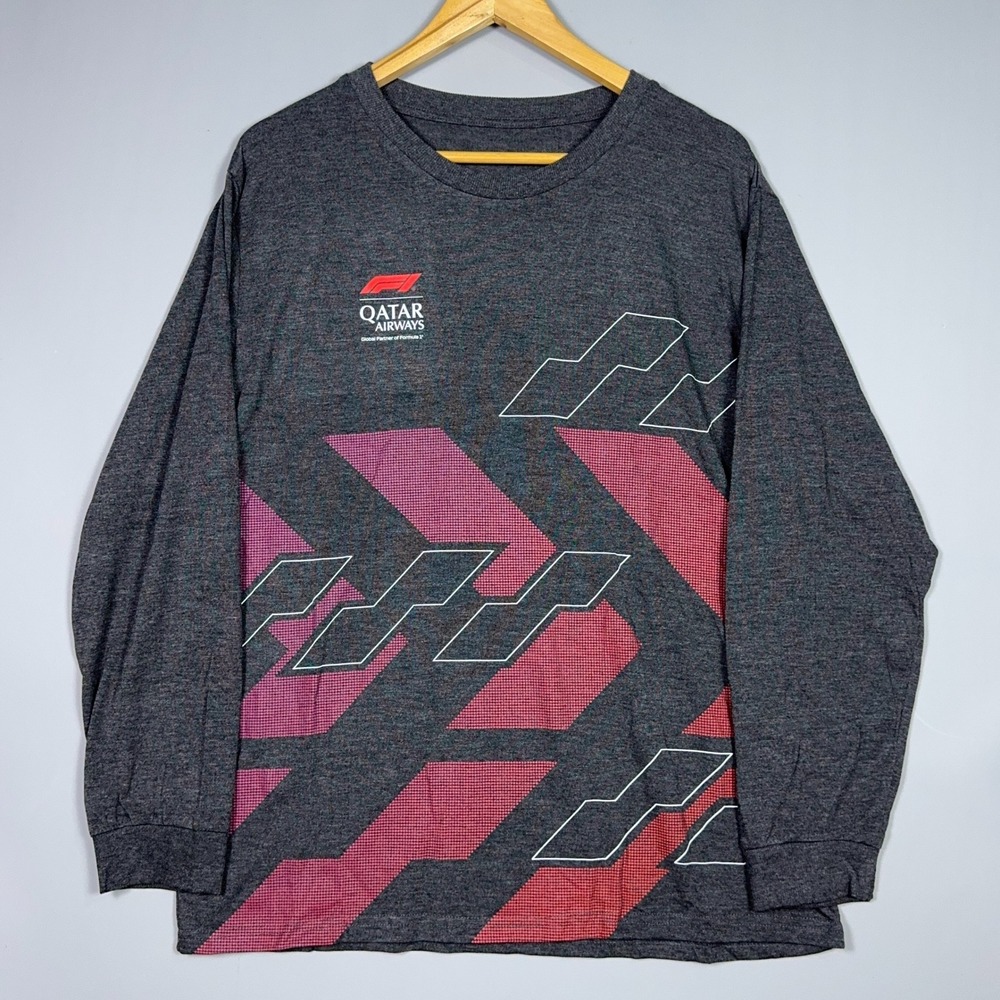 F1 Qatar Airways Long Sleeve Shirt Mens Size Medium Graphic Charcoal Racing